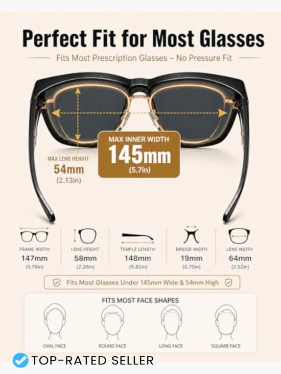 Polarized Oversized Sunglasses UV400 Protection Fit Over Glasses Driving Sports